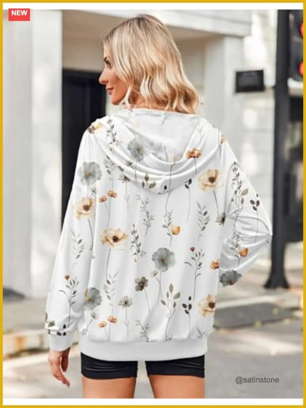Zeagoo Women's Lightweight Zip Up Oversized Hoodie Floral Print
